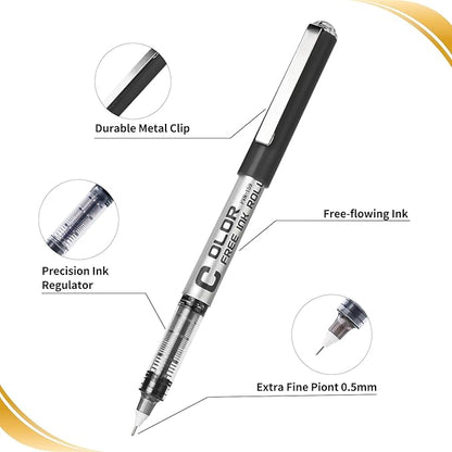 EYEYE Needle Rollerball Pens 0.5mm, 12 Pack 3 Colors Extra Fine Point Roller Ball Pen Quick Dry, Liquid Ink Pens Fine Point Smooth Writing Pen for Journaling, Note Taking, Office, School Supplies