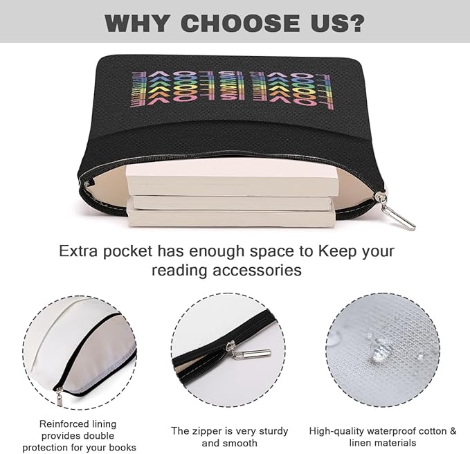 Book Themed Gifts Waterproof Book Sleeve Book Pouch LGBT Equality Rights Reading Gifts for Women Best Friend Book Covers for Paperbacks Book Accessories Book Protector with Zipper and Front Pocket