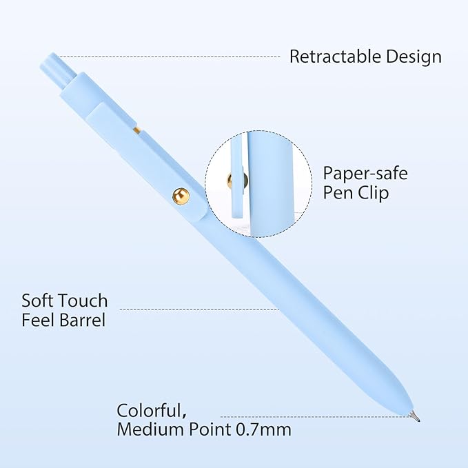 FIOVER Colored Pens, 6 Pack Colorful Gel Pens, Medium Point 0.7mm, Smooth Writing Journaling Supplies Multicolor Ballpoint for Journaling, Drawing, Doodling, and Note Taking (Multiple Colors)