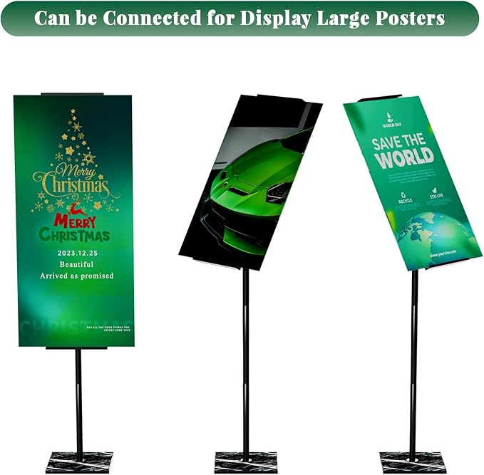 Poster Holder Stand with Marble Base, Floor Standing Sign Holder, Adjustable Height Up to 61.5 Inch, 360°Rotation Display Stand for Indoor & Outdoor Many Occasion