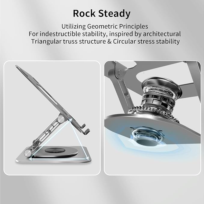 Laptop Stand for Desk Adjustable Height, Laptop Riser for Desk Adjustable Height 360° Rotating, Laptop Holder with Magnetic Compatible Phone Holder, 10-17.4" Laptops