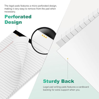 Legal Pads 5x8 Inch, 4 Pack, Narrow Ruled, 5x8 White Legal Pad, Mini Double-Sided Printing Notepad Perforated Note Pads 5x8" Lined Paper, Lined Writing Pads for Office Home School, 30 Sheet/Pad