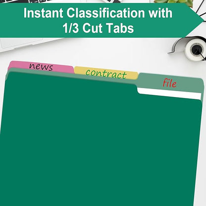 File Folders,18 Pack Two-Tone Colored File Folders Letter Size,Green Folders for School Office Supplies Documents Organization - 1/3-Cut Tabs