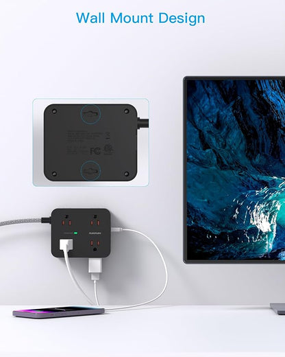 Extension Cord 6 Feet, Surge Protector Power Strip Long Cord with 8 Outlets 4 USB Ports(2 USB C), Wall Mount, 1080J Surge Protection, Desk Charging Station for for Home, Office, Dorm Room Essentials