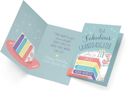Prime Greetings Birthday Card For Granddaughter, Made in America, Eco-Friendly, Thick Card Stock with Premium Envelope 5in x 7.75in, Packaged in Protective Mailer