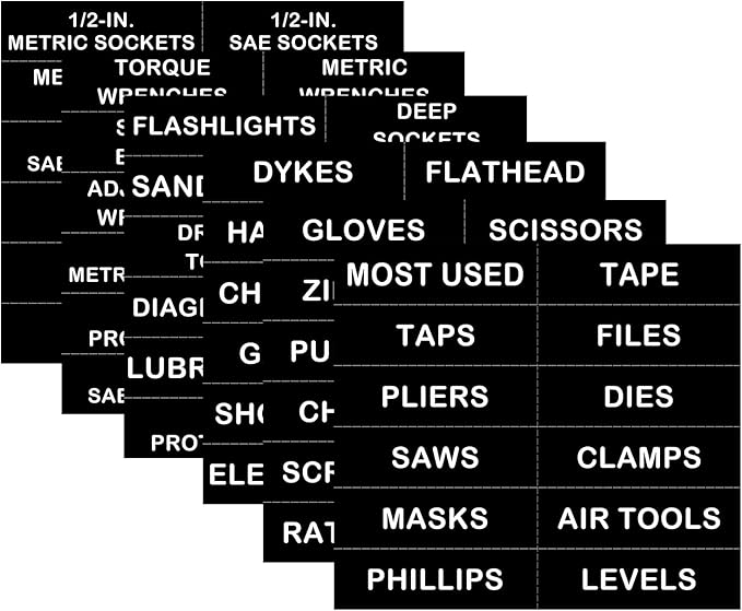 Tool Box Organization Magnetic Labels,Tool Chest Organizer Labels with Strong Magnets,Easy to Read Printing - Fits All Brands of Steel Tool Box Drawers (72 Pcs, 4 x 1 Inches)