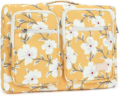 canvaslife 360° Protective Laptop Sleeve Case Bag with 4 Pockets for MacBook Pro 16 inch and 15 inch-15.6 inch Laptop (Yellow flower)