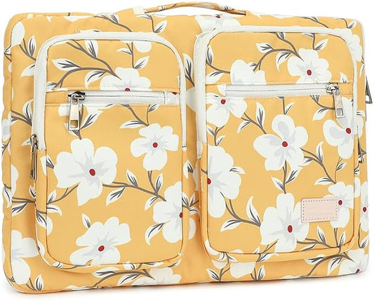 canvaslife 360° Protective Laptop Sleeve Case Bag with 3 Pockets for 14 inch Dell HP Lenovo Laptop and MacBook Pro 14 inch,Surface Laptop 14.4 inch (Yellow flower)
