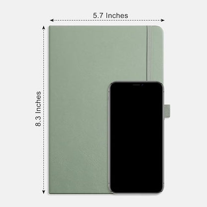 RETTACY Journaling Notebooks, A5 Lined Journal Notebook with 192 Numbered Pages, 5.7'' × 8.3'' Medium Size, for Writing, Work, Office, Leather Hardcover, 100 GSM Thick Paper (Sage Green)