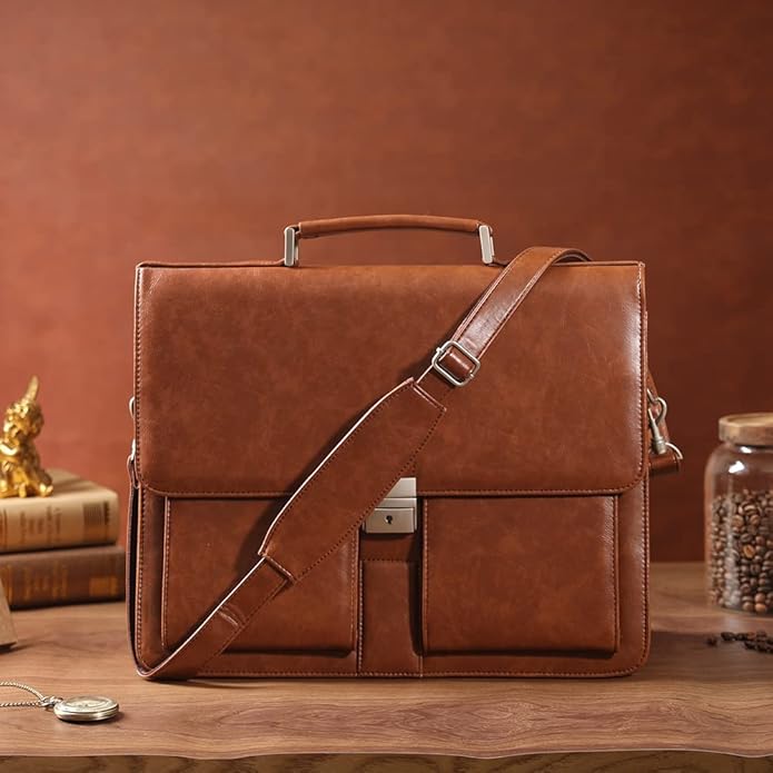 Jack&Chris Mens New PU Leather Attache Briefcase Traditional Messenger Lawyer Bag, MBYX015