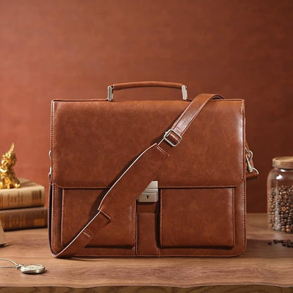 Jack&Chris Mens New PU Leather Attache Briefcase Traditional Messenger Lawyer Bag, MBYX015