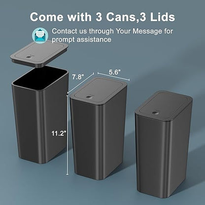 N. NETDOT 3 Pack Small Trash Can with lid, 1.8 Gallon Bathroom Trash Can,Garbage Can Slim Trash Bin Waste Basket for Bathroom,Kitchen,Bedroom,Living Room,Office,Laundry - Black