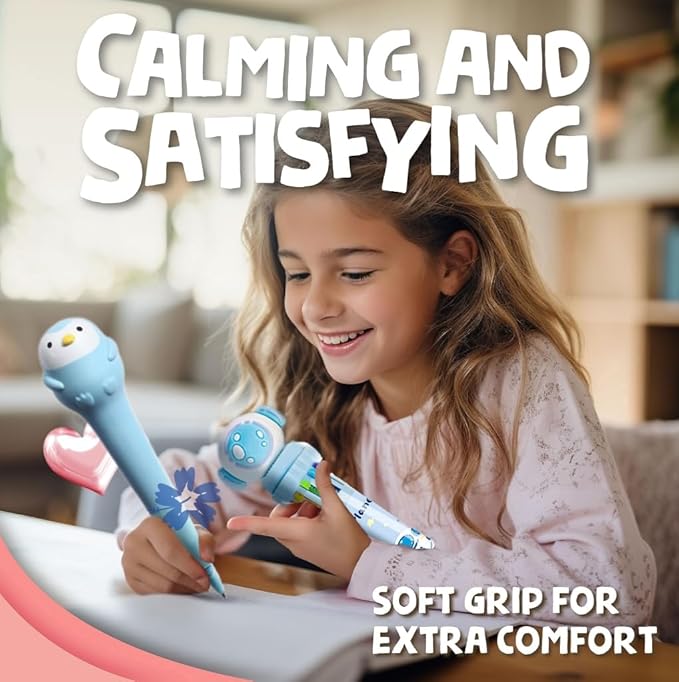 6pcs Kawaii Pens with 1 Cute Keychain Great gift for Boys Stress Relief Pen Cartoon Ballpoint Pen for Office Back to School Supplies Students Gift