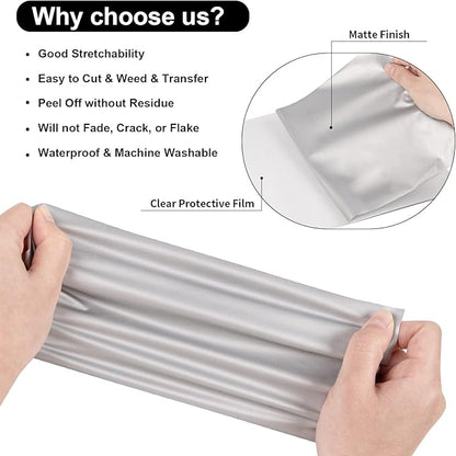 VINYL FROG Heat Transfer Vinyl Roll HTV Vinyl - 12" x5ft Silver Iron on Vinyl for T-Shirts, Heat Press Vinyl for DIY Craft Designs (Silver)