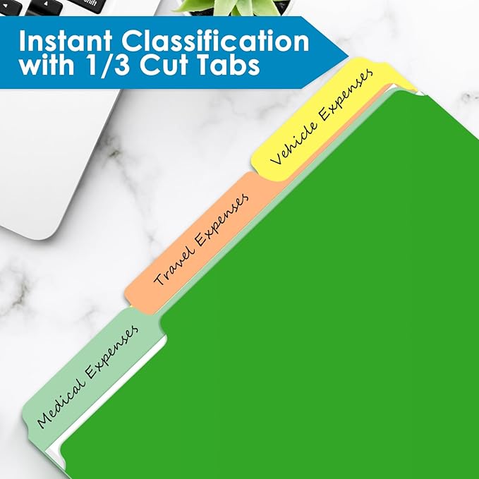 120-Pack Two Tone Color File Folders 8.5 x 11 Inch，1/3 Cut Tab File Folders Letter Size, Assorted Colors, Blue Red Green Yellow Orange Manila File Folders, School Business Office Folders for Document