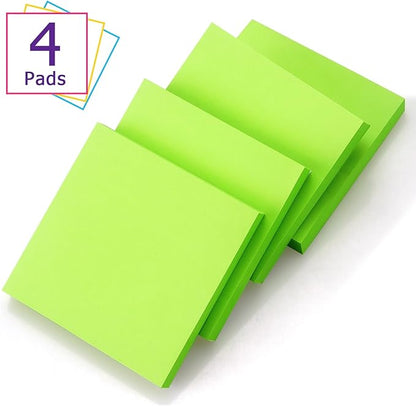 Sticky Notes 3x3 Self-Stick Notes Bright Colors Sticky Notes 4 Pads 100 Sheets/Pad (Green)