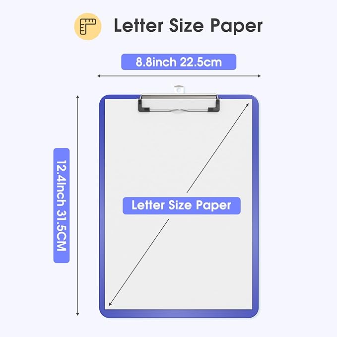 Plastic Clipboards 6 Pack, A4 Blues Clip Board 8.5x11 for Classroom, Students, Kid, Woman, Size 9" x 12.5" with Low Profile Clip, Office & School Supply