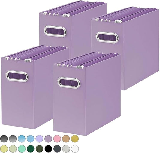 Oterri File Organizer, Small Storage Box, Cardboard File Folder Organizer, Collapsible File Box, Hanging File Organizer for Letter Size, Portable File Box, Only Box (Taro Purple,4 Packs)