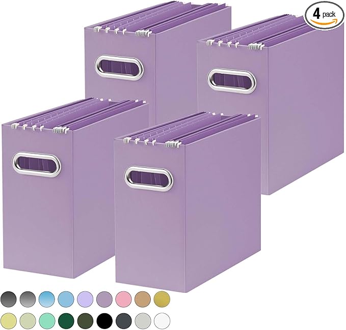 Oterri File Organizer, Small Storage Box, Cardboard File Folder Organizer, Collapsible File Box, Hanging File Organizer for Letter Size, Portable File Box, Only Box (Taro Purple,4 Packs)