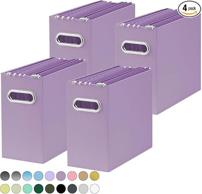 Oterri File Organizer, Small Storage Box, Cardboard File Folder Organizer, Collapsible File Box, Hanging File Organizer for Letter Size, Portable File Box, Only Box (Taro Purple,4 Packs)