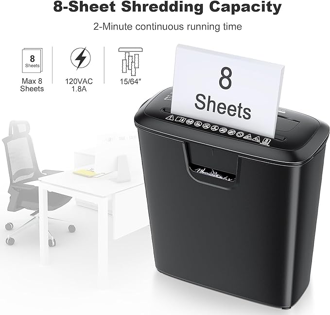 Bonsaii Paper Shredder for Home Use, 8-Sheet StripCut Home Office Shredder, CD/Credit Card Shredder Machine with Overheat Protection, 3.4 Gallons Wastebasket