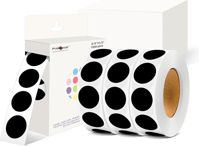 PARLAIM 0.75 inch Diameter Colored Dot Stickers 4 Rolls Pack 4000pcs Black Round Label Color Coding Marking Stickers Permanent Adhesive for Garage Sale