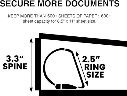 4 Pack of 2.5” Smooth Opening Angle D-Ring View White Binders, Professional Presentation Folder for Standard Pages with Inside Pockets, and Customizable Clear View Binder PVC-Free