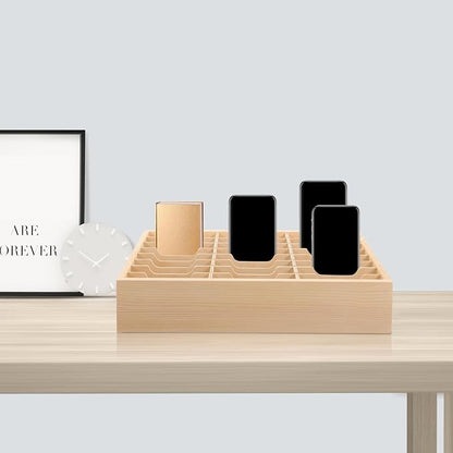 Toddmomy Cell Phone Storage Box 24-grid Wooden Cell Phone Holder Desktop Organizer Storage Box for Classroom Office