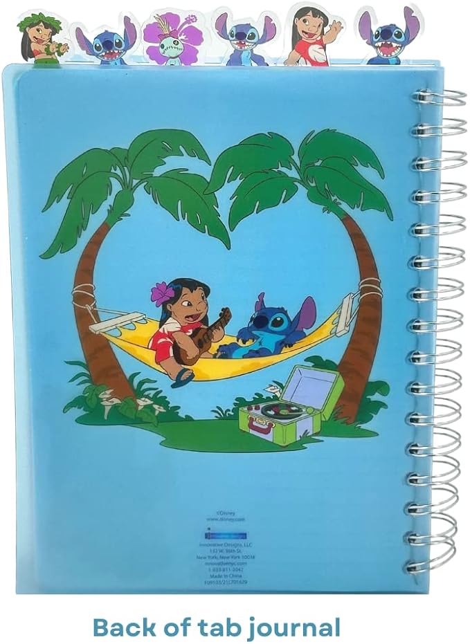 Innovative Designs Disney Lilo and Stitch Tab Journal Notebook, Spiral Bound, 144 Lined Pages, 8 x 7 inches, Blue