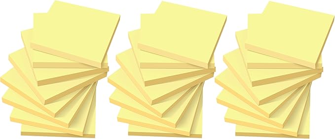 (24 Pack) Sticky Notes 3x3 in Canary Yellow, Clean Removal, Recyclable, Self-Stick Pads, Easy to Post for Home, Office, Notebook