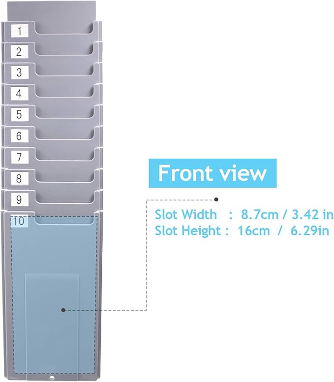 NADAMOO Time Cards Rack Retractable Time Card Holder with 10-Pocket,Plastic Wall Mounted Cards Holder Compatible with Time Card Machine Attendance Recorder Punch Clock for Office, Gray