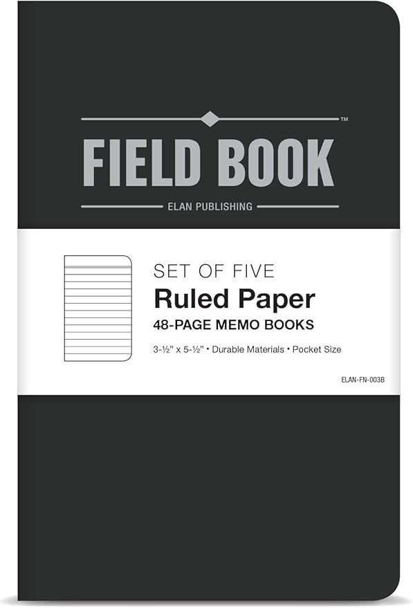 Elan Publishing Company Field Notebook/Pocket Journal - 3.5"x5.5" - Black - Lined Memo Book - Pack of 5
