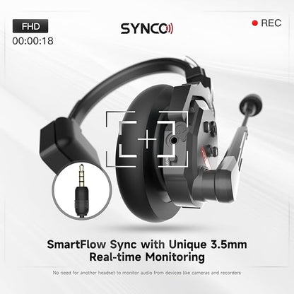 EACHSHOT SYNCO XTalk X2 2.4GHz Wireless Headset Intercom System Random Master Device 350m Operating Range for Movie Shoot Live Show Stage Performance Real-time Monitoring (2Pcs)