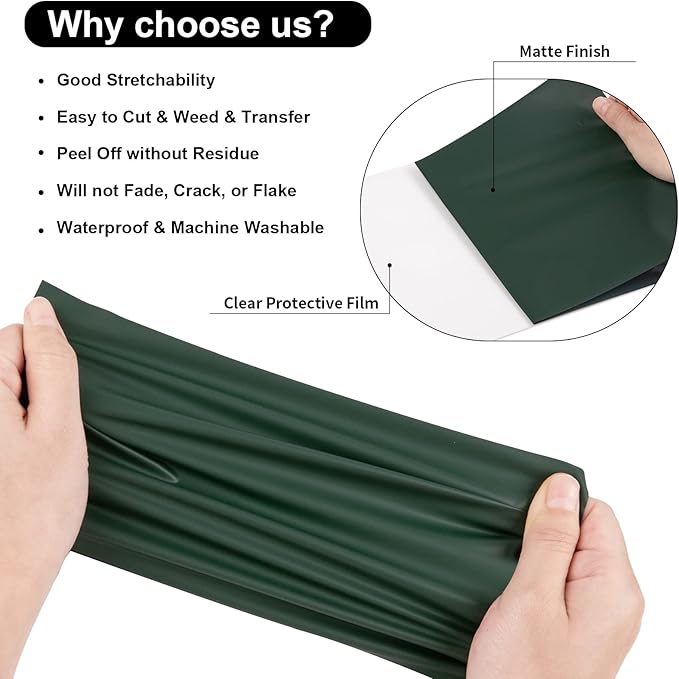 VINYL FROG Heat Transfer Vinyl Roll HTV Vinyl - 12"x5ft Dark Green Iron on Vinyl for T-Shirts, Heat Press Vinyl for DIY Craft Designs (Dark Green)