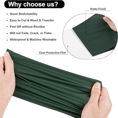 VINYL FROG Heat Transfer Vinyl Roll HTV Vinyl - 12"x5ft Dark Green Iron on Vinyl for T-Shirts, Heat Press Vinyl for DIY Craft Designs (Dark Green)