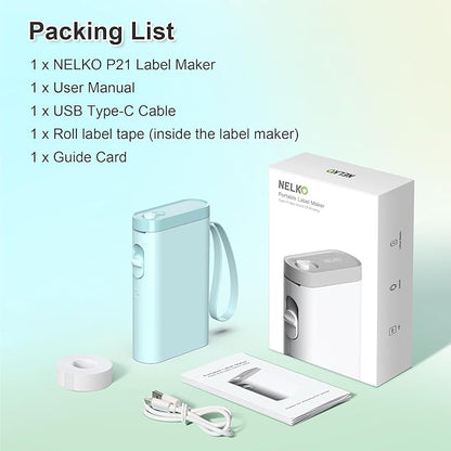Nelko Label Maker Machine with Tape, P21 Bluetooth Label Printer, Wireless Mini Label Makers with Multiple Templates for Organizing Office Home, Cyan