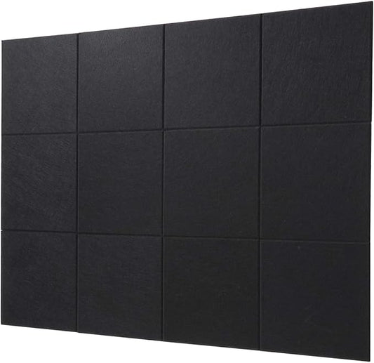LAJAR Large Felt Wall Tiles, 12 Pack Cork Board Alternative with Removable Adhesive Tabs, Bulletin Pin Boards for Office, School and Home (Black)
