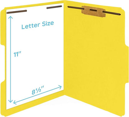 50 Yellow Fastener File Folders - 1/3 Cut Reinforced Tab - Durable 2 Prongs Bonded Fastener Designed to Organize Standard Medical Files, Office Reports - Letter Size, Yellow, 50 Pack