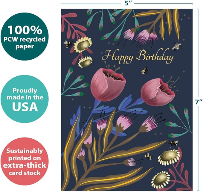 Tree-Free Greetings - Birthday Cards - Artful Designs - 2 Cards + Matching Envelopes - Made in USA - 100% Recycled Paper - 5 x 7 - Beauty and Grace (GT65278)