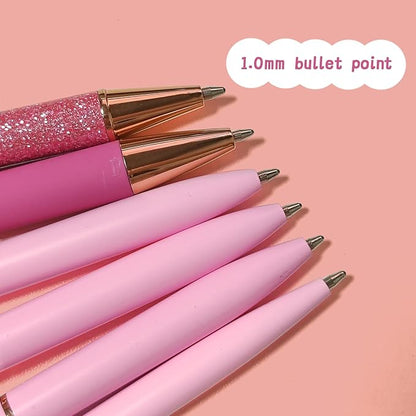 Pink Pens for Women, 6 Pcs Cute Pens Ballpoint Pens Bulk, 1.0mm Medium Point Black Ink Pens, Office and School Supplies Fancy Nice Pens Gifts for Girls Nurse Teacher (Pink)