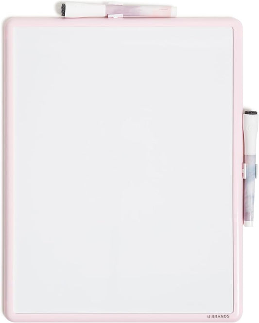 U Brands Contempo Magnetic Dry Erase Board Kit, Set of 15, 11”x14”, Pink Soft Dye Modern Frame, Includes Magnets, Markers