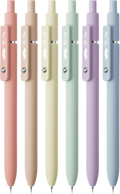 Mr. Pen- Retractable Gel Pens, 6 Pack, Pastel Barrels, Black Gel Pens, Fast Dry, Gel Pens Fine Point 0.7mm, Retractable Pens, Cute Pens, Gel Ink Pens, Black Pens, Aesthetic Pens for Journaling