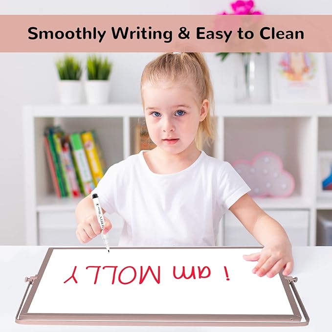 16 x 12 inches Dry Erase Whiteboard, Rose Gold Magnetic Desktop Double-Sided White Board with Stand, 10 Markers, 1 Eraser, 4 Magnets, Portable Whiteboard Easel for School Office Home