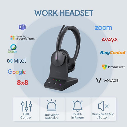 Yealink WH64 Dual UC DECT & Bluetooth Wireless Headset, 606ft Range,Zoom,Skype Certified,On Ear Work Wired Headphone with 3X Noise Cancelling Mic, 32 Talk Time, Office Desk IP Phone, PC,Computer
