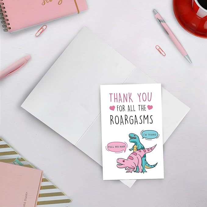 SuperShunhu Funny T-Rex love Card, Naughty Valentines Day Card for Him Her, Dirty Anniversary Card for Husband Wife, Mature Dinosaur Birthday Card for Girlfriend Boyfriend
