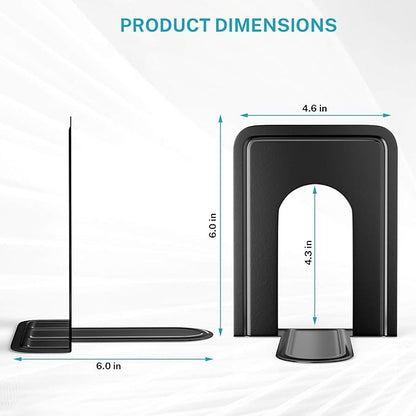 MaxGear Book Ends Universal Premium Bookends for Shelves, Non-Skid Bookend, Heavy Duty Metal Book End, Book Stopper for Books/Movies/CDs/Video Games, 6 x 4.6 x 6 in, Black (4 Pairs/8 Pieces, Large)