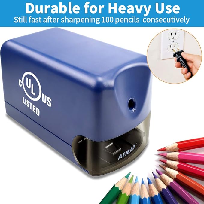 AFMAT Electric Pencil Sharpener, Heavy Duty Pencil Sharpeners for Classroom, Home, UL Listed Pencil Sharpener for 6.5-8mm No.2/Colored Pencils, 10000+ Sharpening Times, Model S230 (Item No. PS28),Blue