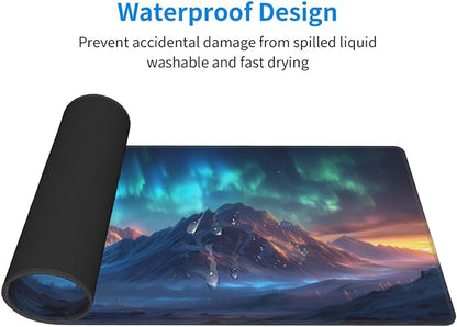 Gaming Mouse Pad Desk Pad,Extended Big Mouse Pad,31.5x11.8 Inch Long Computer Keyboard Mouse Mat Mousepad with 3mm Non-Slip Base and Stitched Edge for Gaming and Office… (Aurora)