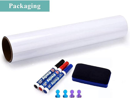 Magnetic Dry Erase Whiteboard Paper, 30" x 40" Self Adhesive Whiteboard for Wall, Easy to Write and Clean Dry Erase Board for Kids, Office, Home, with Marker, Magnetic Eraser and Magnets