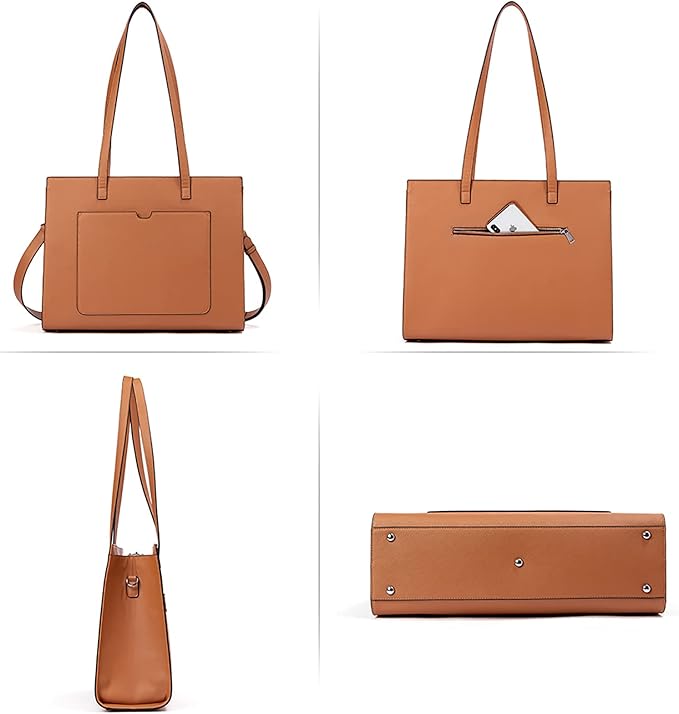 Telena Laptop Tote Bag for Women, 15.6 Inch Shoulder Tote Bag Leather Briefcase for Women, Large Capacity Handbag Bags